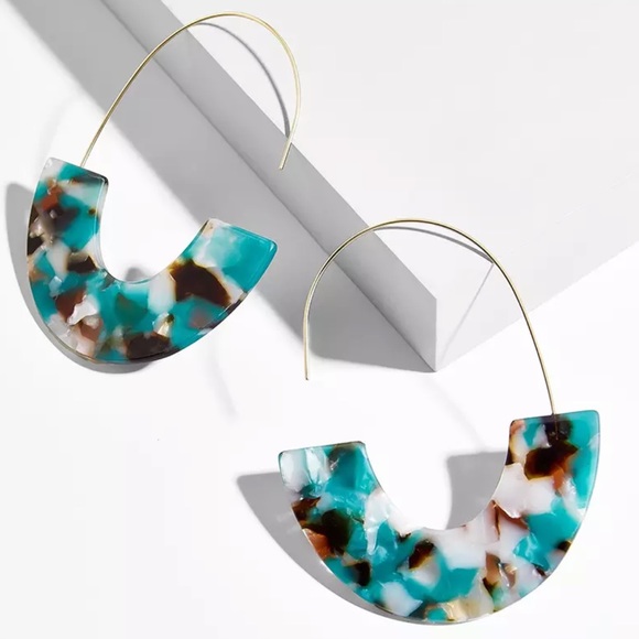 Jewelry - Teal Resin Half Hoop Earrings